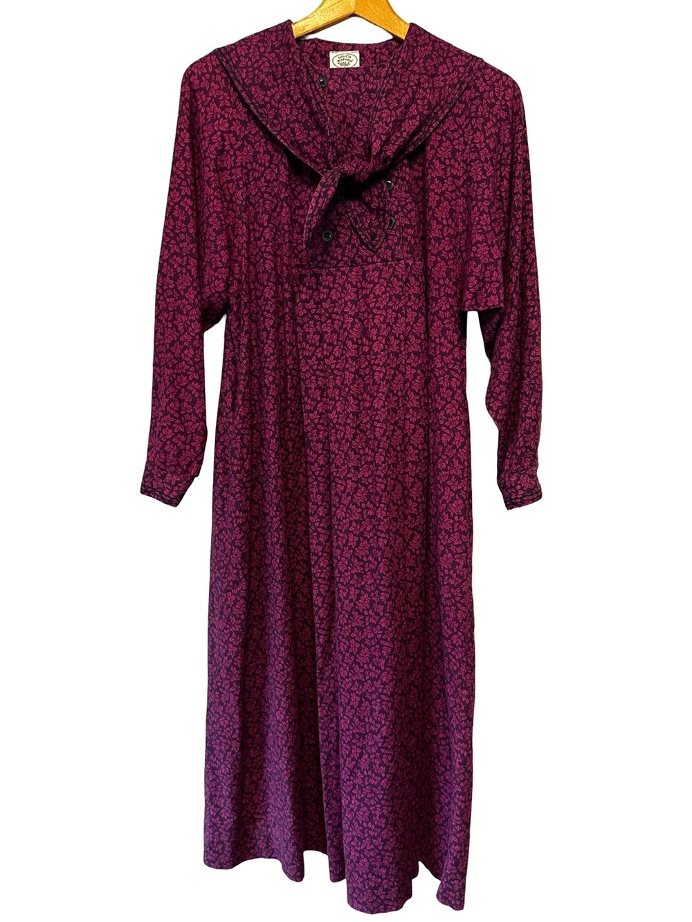 VTG 80s Laura Ashley Purple Floral Sailor Collar Midi Dress SZ 10 Wool Cotton